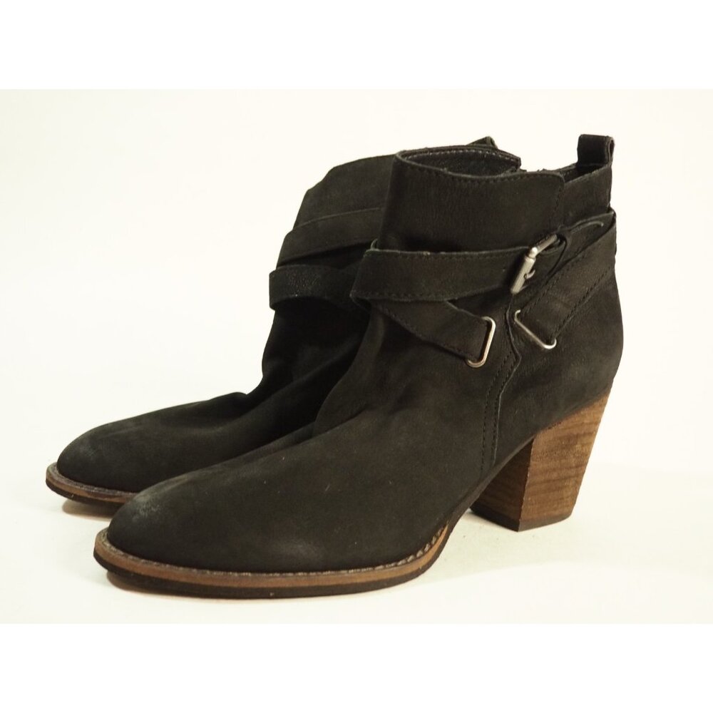 Sam Edelman Morris Black Suede Pointed Toe Chunky Heel Zipper Ankle Boot, Sz 8.5